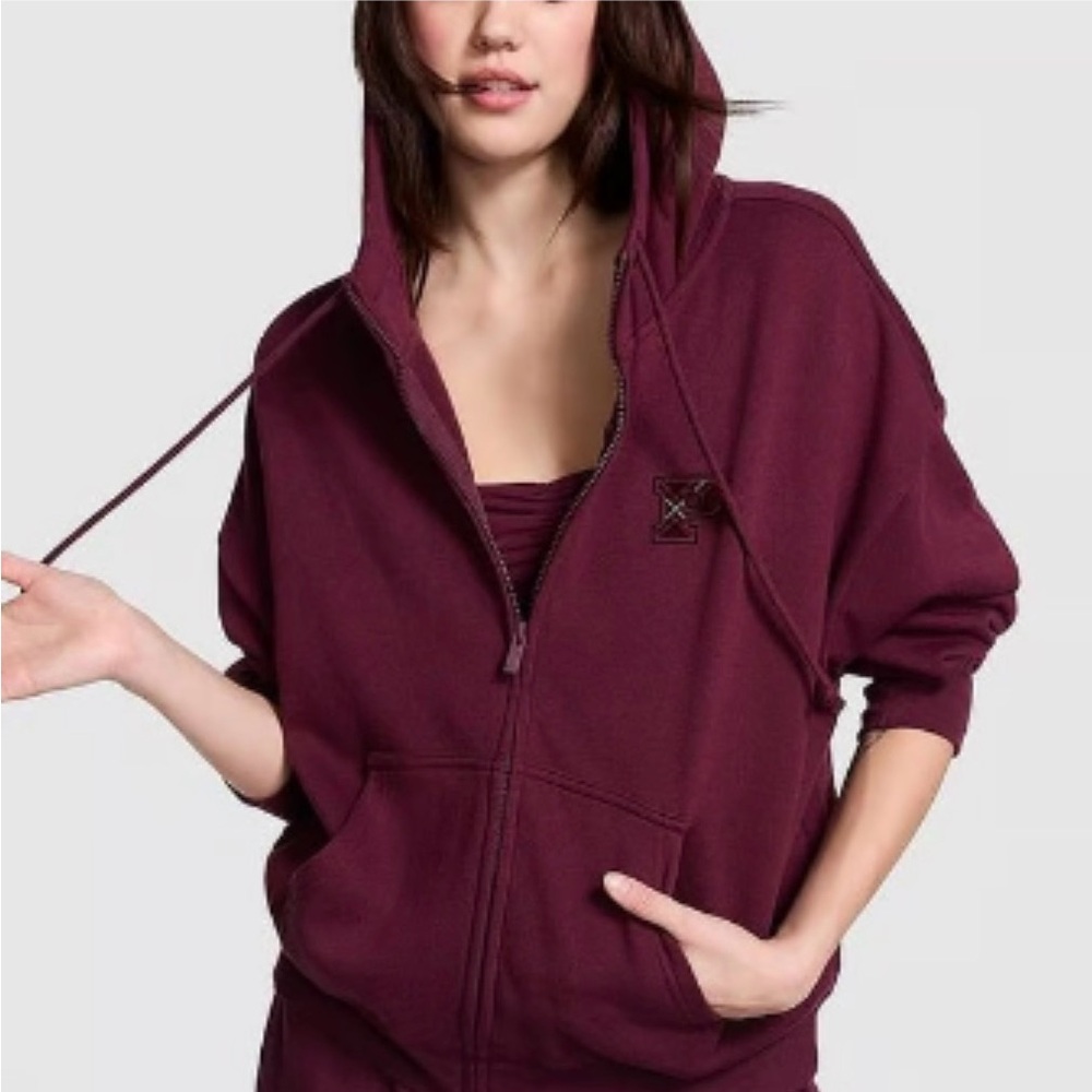 PINK Victoria's Secret Maroon Zip-Up Sweatshirt Sz Medium
